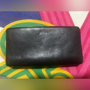 Furla Black Pebbled Leather Zip Wallet